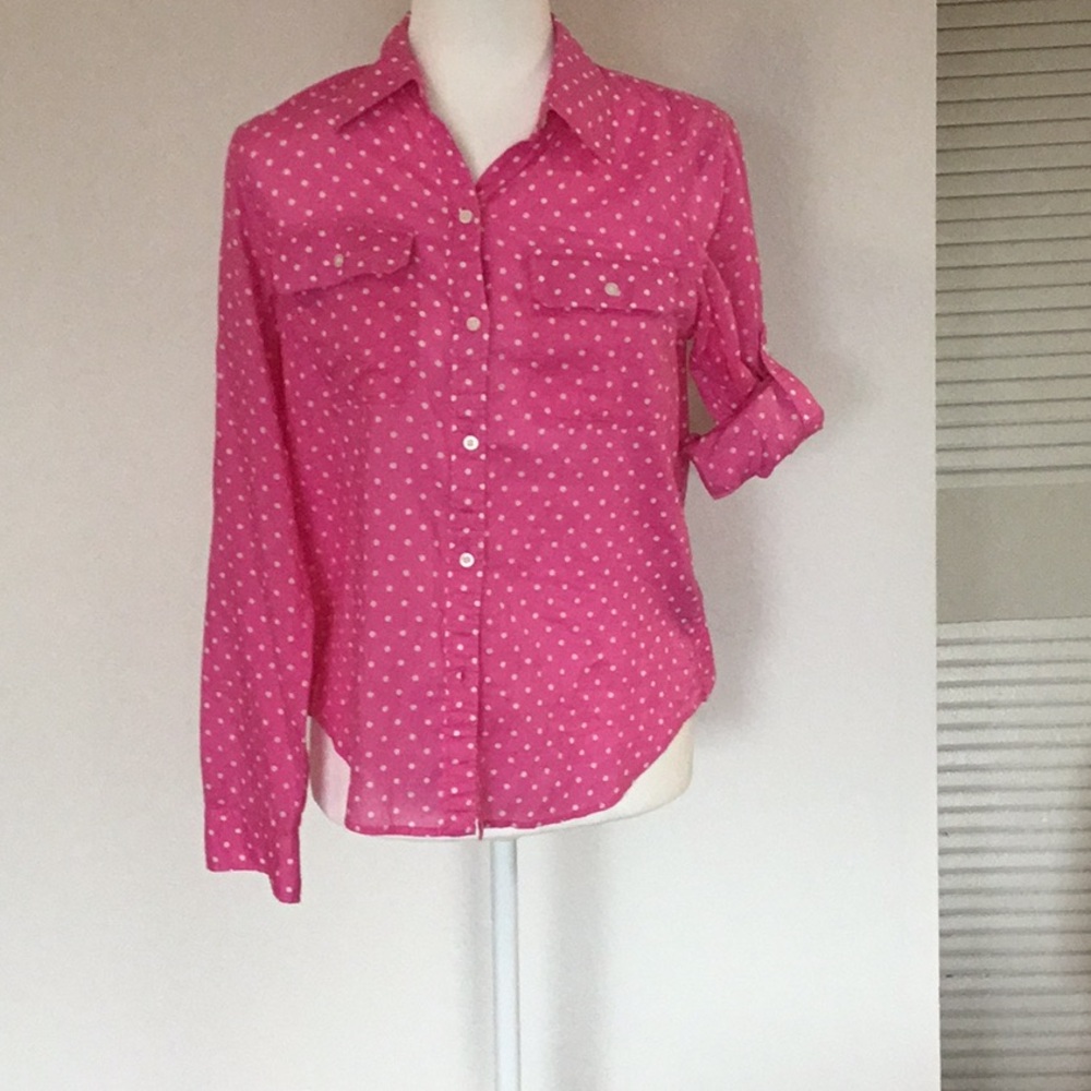 Ralph Lauren polka dot button up shirt convertible sleeves - Picture 3 of 4
